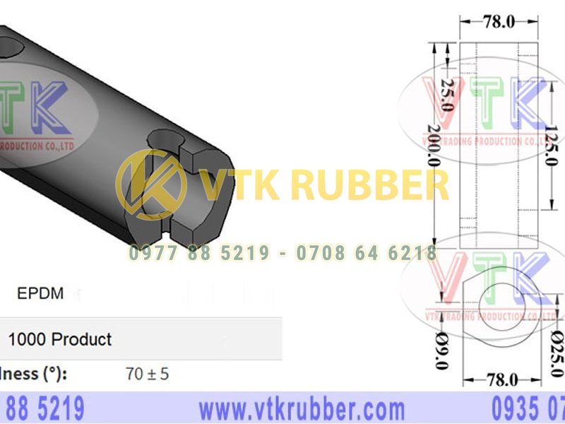 Đệm cao su xe hình hộp chữ nhật 200mm x 78mm x 78mm