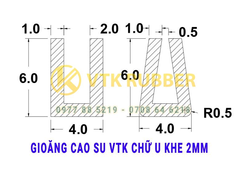 Ron cao su chữ U khe 2mm chịu lạnh