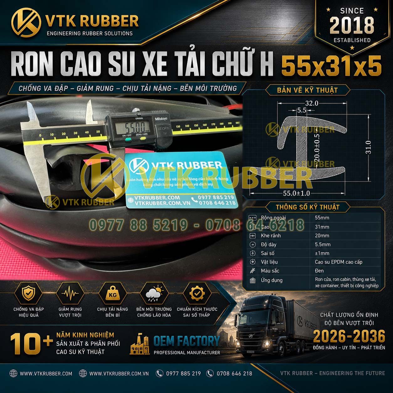 Cung cấp ron cao su xe tải chữ H kiểu 55x31x5 tại Gia Lai, chịu lực tốt, chống bụi, chống nước, phù hợp xe tải và container công nghiệp