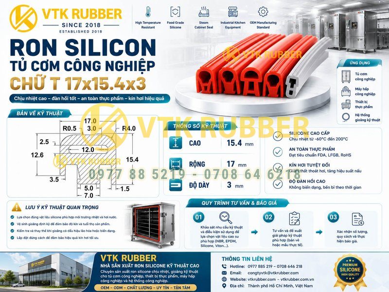 Ron silicon tủ cơm công nghiệp chữ T 17x15.4x3 tại Gia Lai