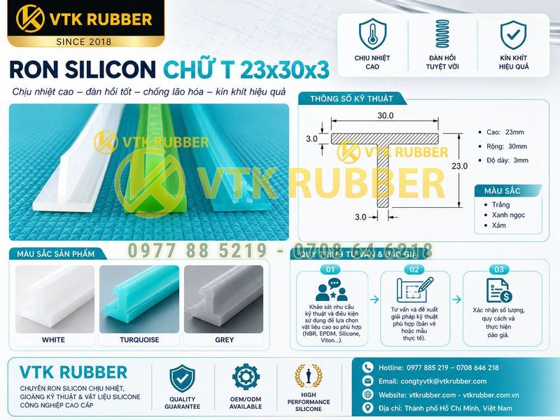 Ron silicon chèn kín chữ T 23x30x3 chống bụi tại Nghệ An