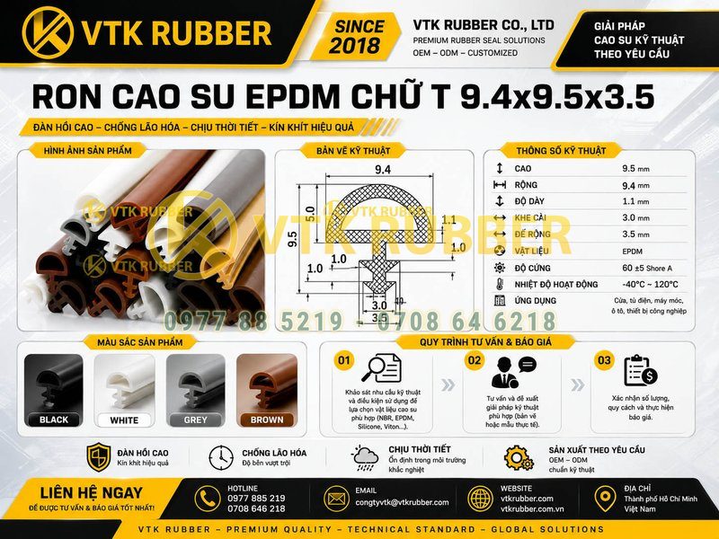 Ron cao su EPDM chữ T 9.4x9.5x3.5 tại Hải Phòng