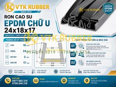 Ron cao su EPDM chữ U 24x18x17, khe 17mm tại Đà Nẵng