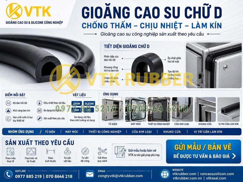 Gioăng cao su chữ D đặc chống thấm, chịu nhiệt