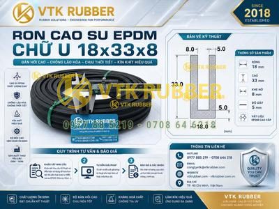 Ron cao su EPDM chữ U 18x33x8 tại Lạng Sơn