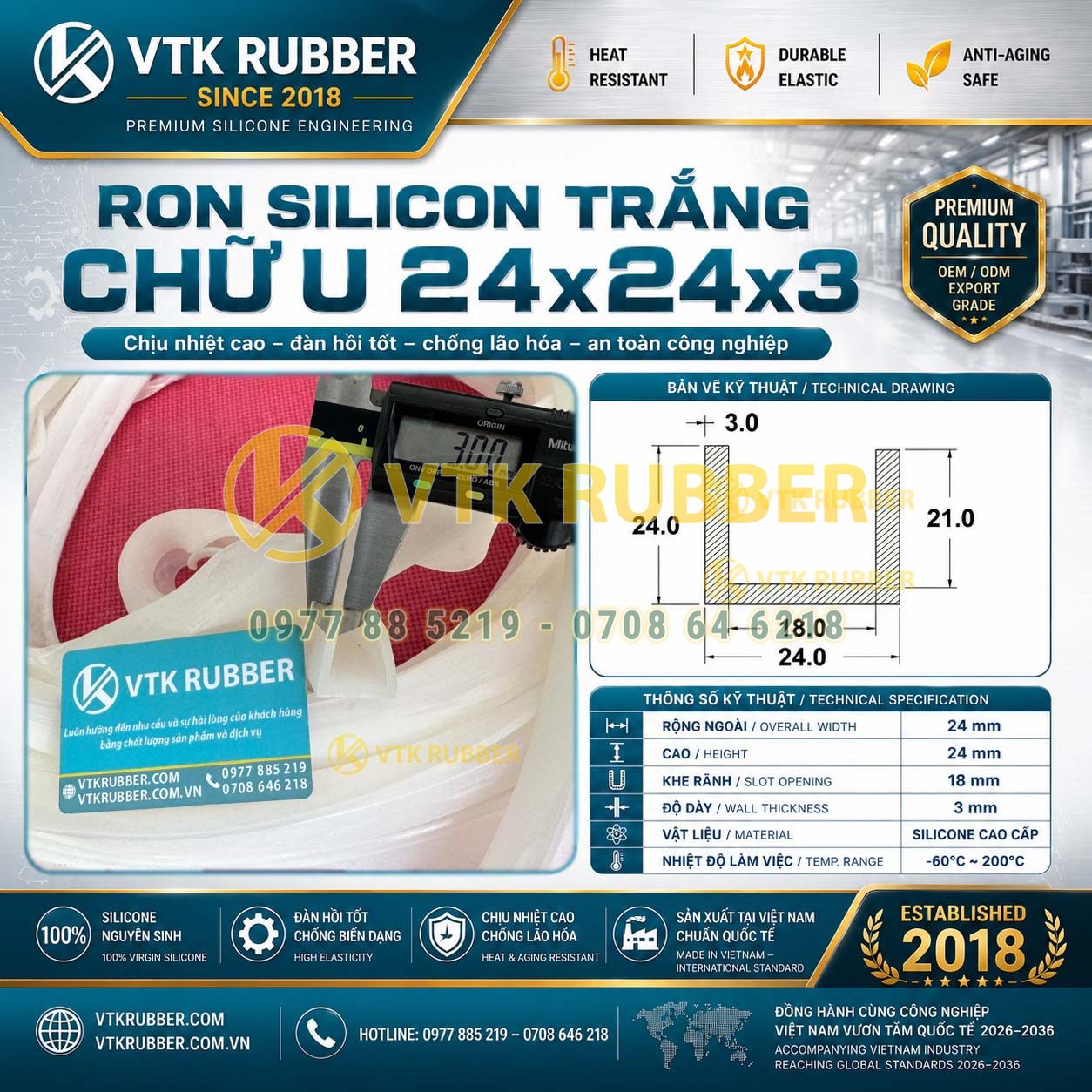 Ron silicon trắng chữ U 24x24x3 tại Đồng Nai chuyên dùng cho máy móc, tủ điện và thiết bị công nghiệp, mềm dẻo, bền nhiệt, gia công theo yêu cầu
