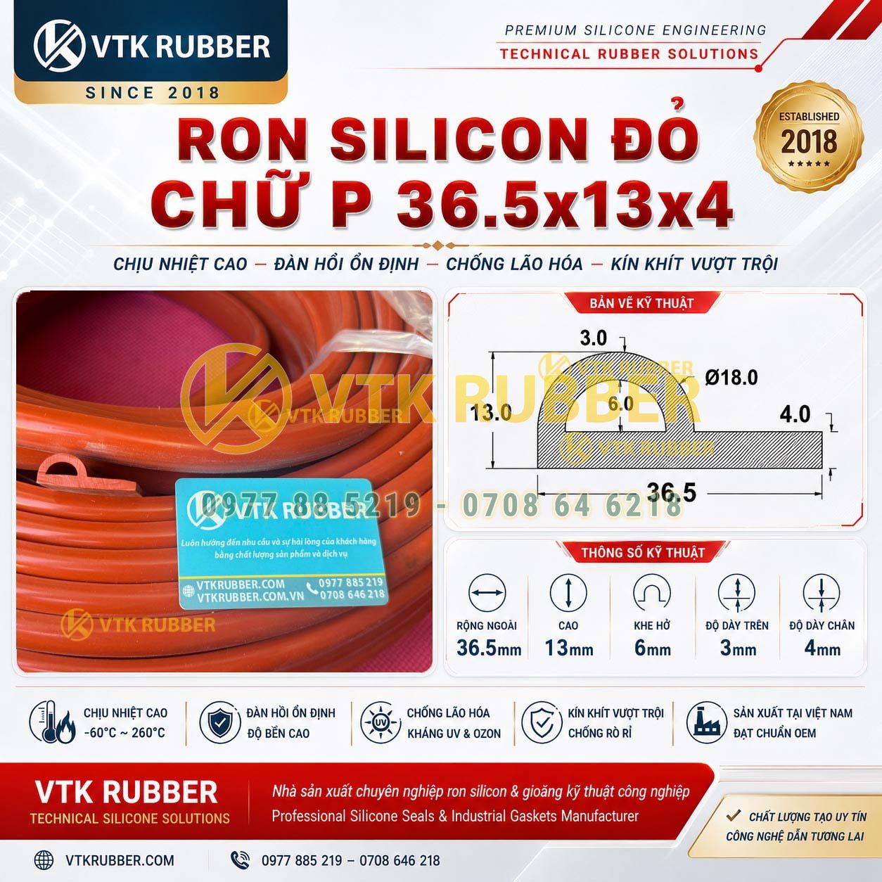 Gia công ron silicon đỏ chữ P 36.5x13x4 tại Khánh Hòa, chống nhiệt, chống bụi và làm kín hiệu quả cho thiết bị công nghiệp