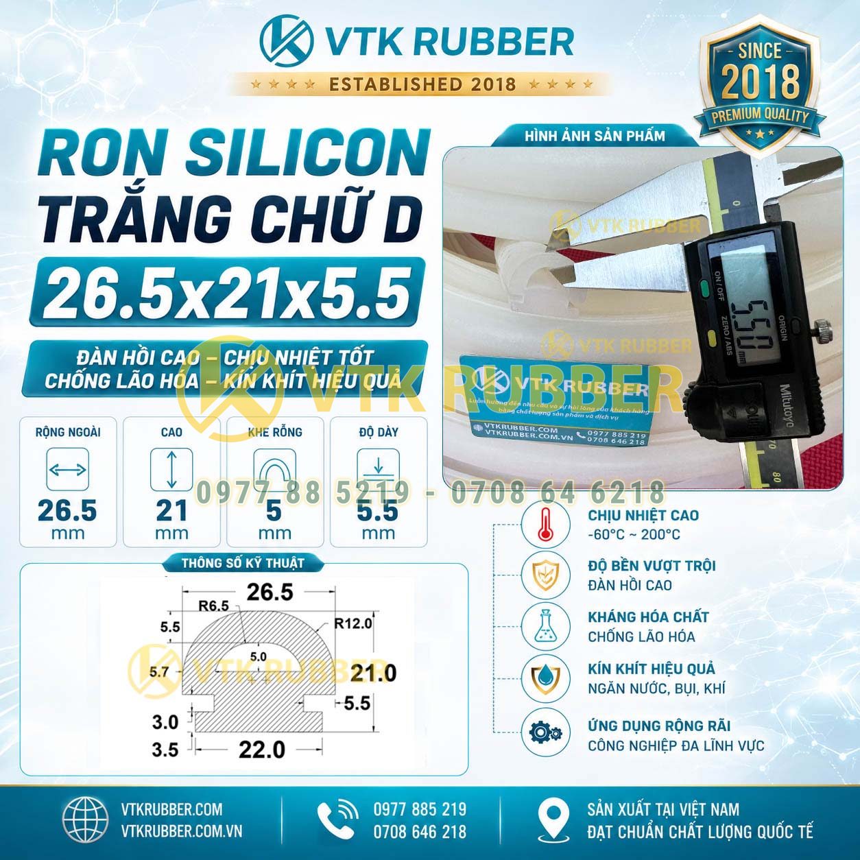 Ron silicon trắng chữ D 26.5x21x5.5 tại Tây Ninh chịu nhiệt tốt, chống bụi và giảm rung cho cửa máy, tủ điện và thiết bị kỹ thuật