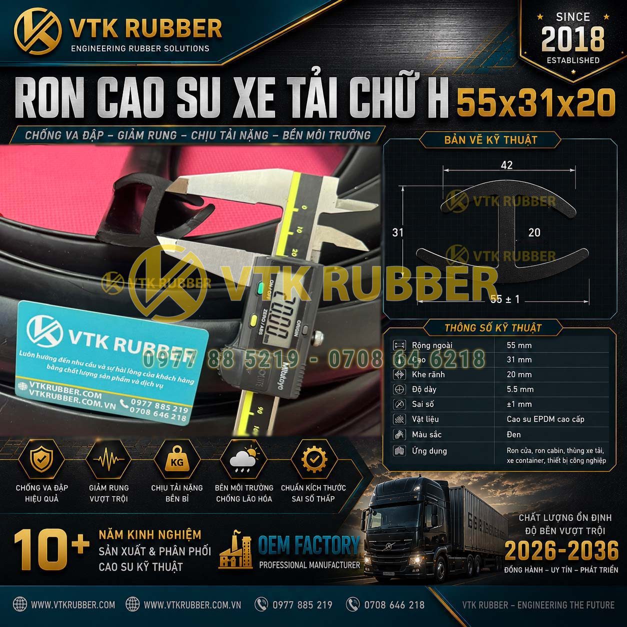 Gia công ron cao su EPDM xe tải 55x31x20 tại Cà Mau, chống nước, chịu nhiệt, đàn hồi cao, chuyên dùng cho xe tải và cửa công nghiệp.