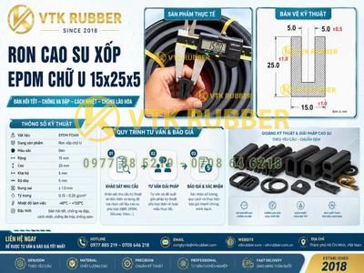 Ron cao su xốp EPDM chữ U 15x25x5 tại Cao Bằng