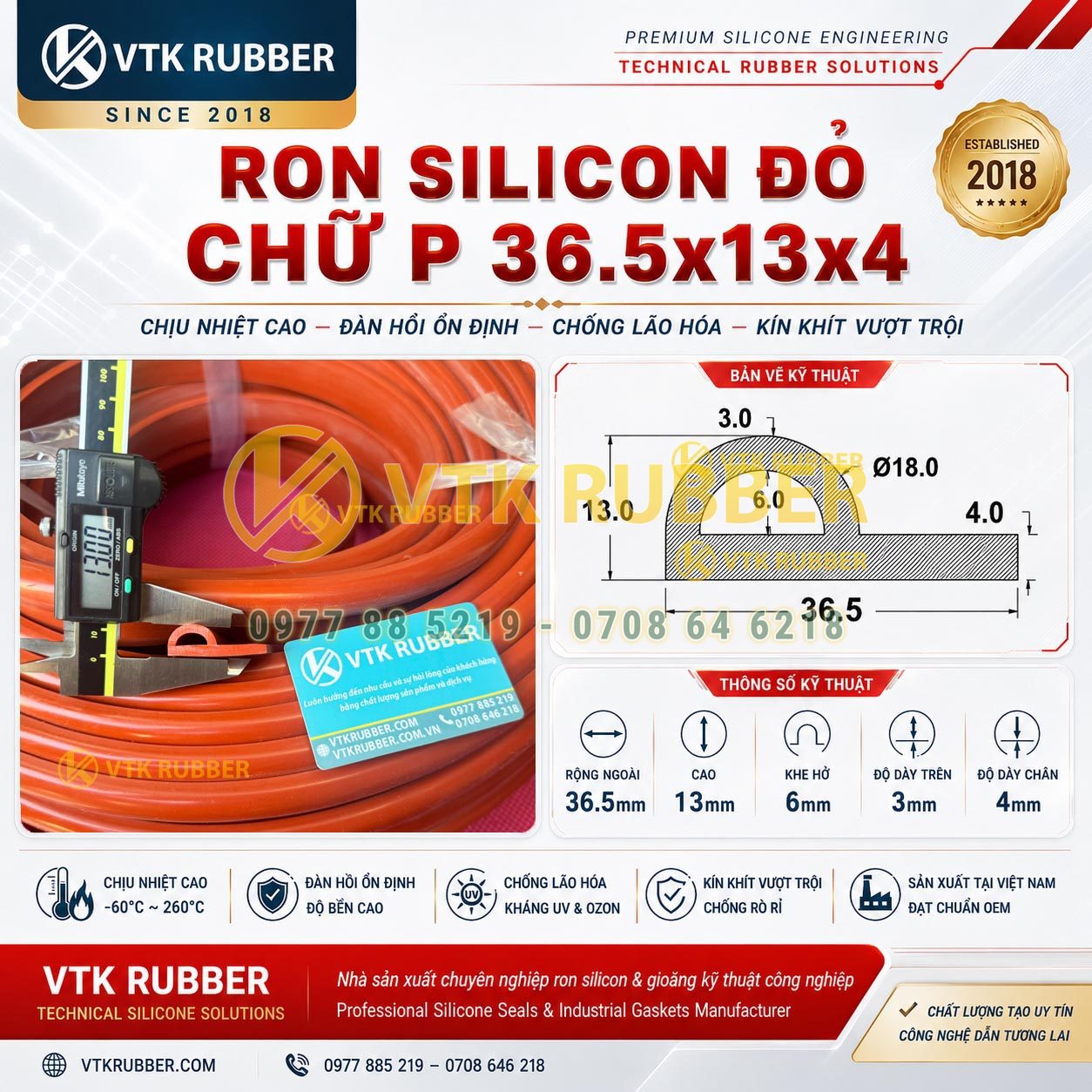 Gia công ron silicon đỏ chữ P 36.5x13x4 tại Khánh Hòa, chống nhiệt, chống bụi và làm kín hiệu quả cho thiết bị công nghiệp