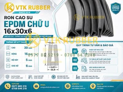 Ron cao su EPDM chữ U 16x30x6 khe 6mm Hà Nội