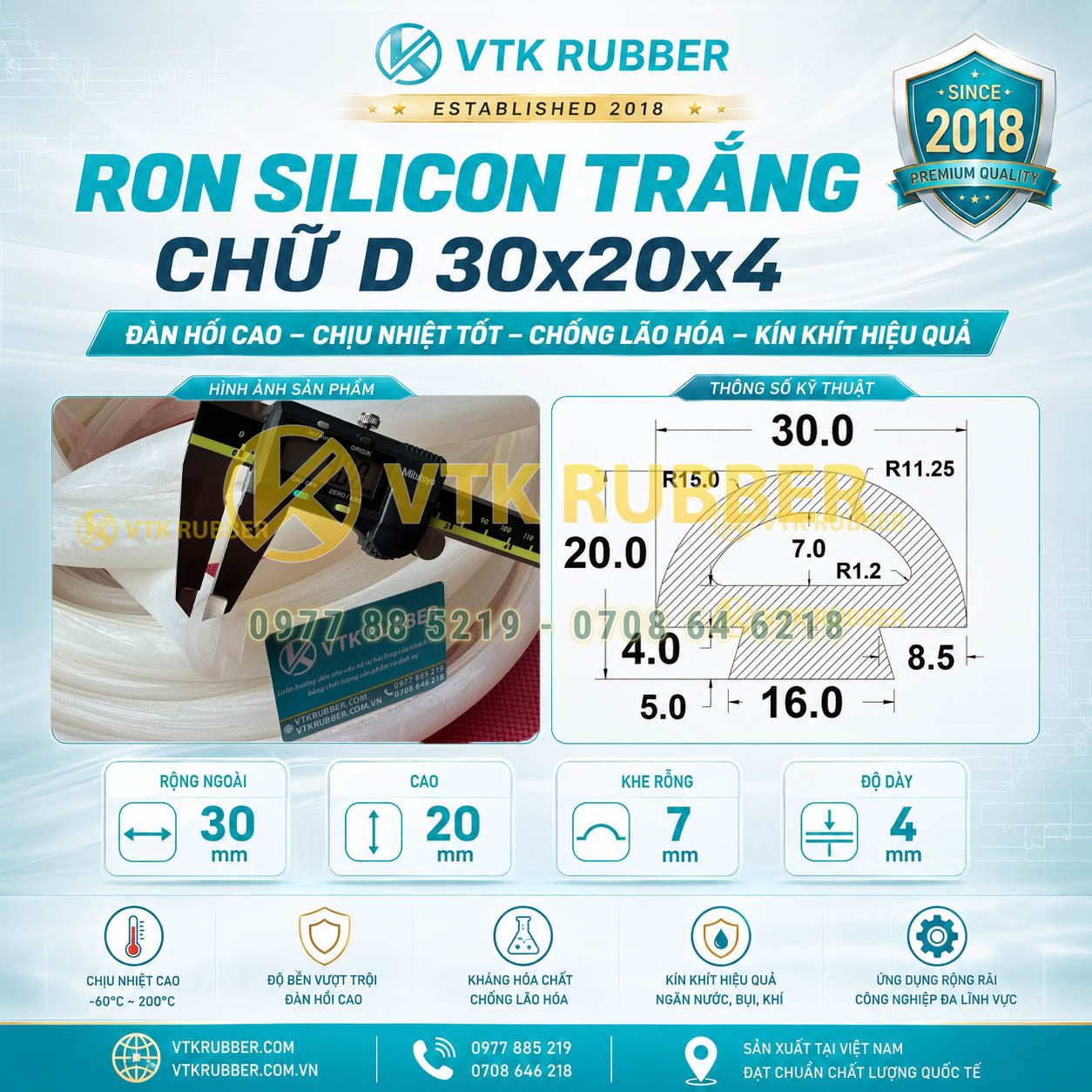 Gia công ron silicon trắng chữ D 30x20x4 tại Hưng Yên, chịu nhiệt cao, chống bụi và chống rung hiệu quả cho thiết bị công nghiệp