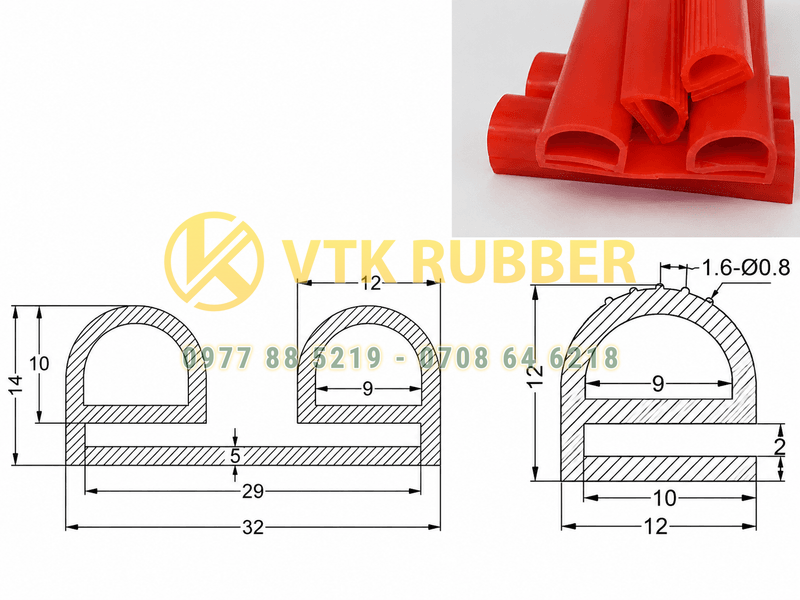 Gioăng cao su xốp, silicon chữ E chịu nhiệt, chịu dầu, chịu lực