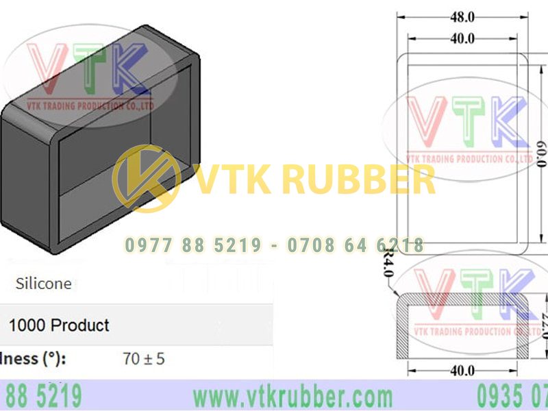 Ron silicone hình hộp chữ nhật 68mm x 48mm x 22mm