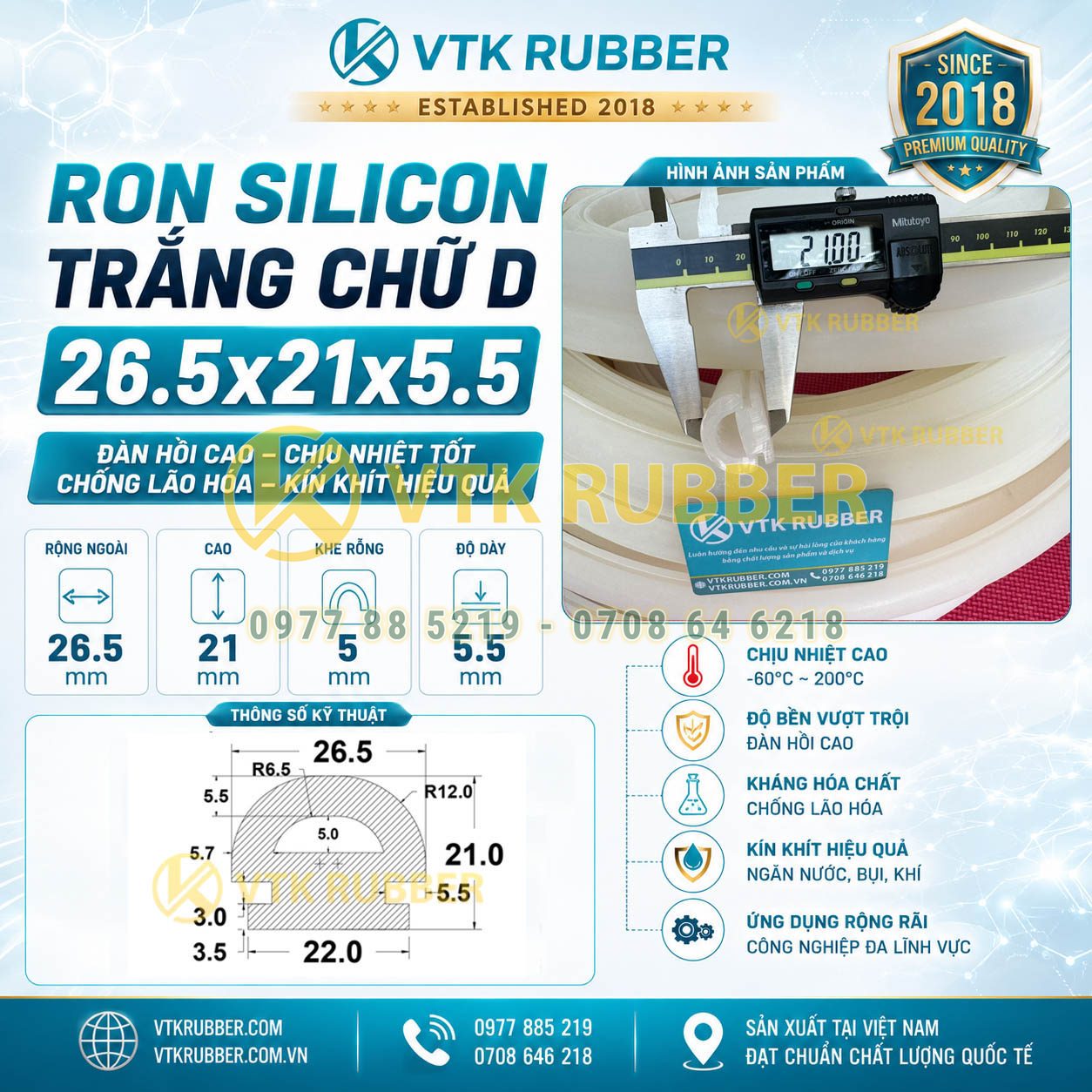 Ron silicon trắng chữ D 26.5x21x5.5 tại Tây Ninh chịu nhiệt tốt, chống bụi và giảm rung cho cửa máy, tủ điện và thiết bị kỹ thuật
