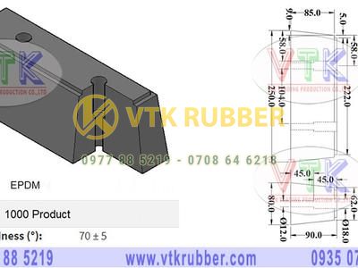 Đệm cao su hình chữ nhật 250mm x 80mm x 90mm