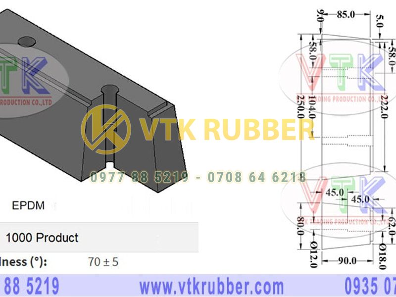 Đệm cao su hình chữ nhật 250mm x 80mm x 90mm