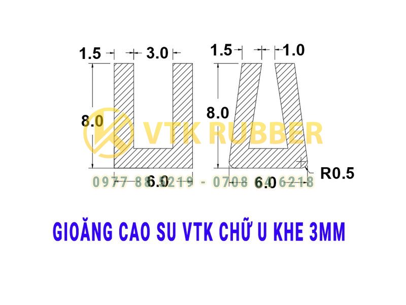 Gioăng cửa tủ điện chữ U khe 3mm